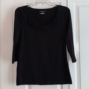 Ann Taylor black top with chiffon neckline